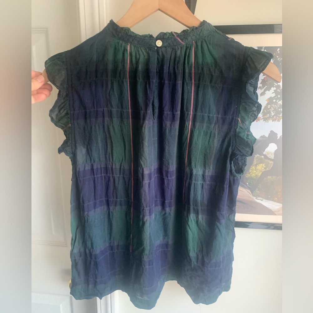 Isabella Sinclair Anthropologie Green and Blue Ruffled Top - Picture 6 of 8